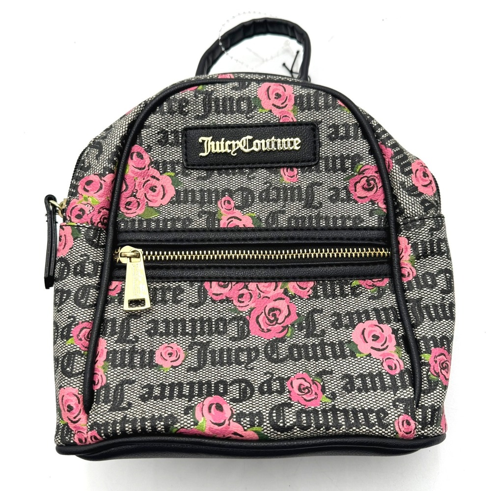 JUICY COUTURE NWT Rose Logo Mini Backpack‎ Black Pink Gold Chain Crossbody Y2k